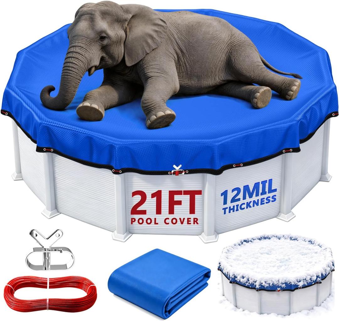 21FT Round Winter Pool Cover Heavy Duty Pool Covers for Above Ground Pools
Durable Polyethylene Material,Cold-Resistant,Tear-resistant,Waterproof,UV Protection,Windproof with Winch and Cable Kit,Blue