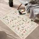 Boho Beige Entryway Rug 2, 7' ×8' Long Rug Floral Animal Botany Vintage Door Mat Indoor Entrance Non-Slip Soft Oriental Colorful Carpet Kitchen Entryway Bedroom Corridors Indoor