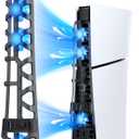 NexiGo PS5 Slim Silent Enhanced Cooling Fan with Adjustable Speed, Auto Power On/Off, with USB 3.0 Port, Efficient Cooling System for Both PS5 Slim Disc and Digital Editions (Black)