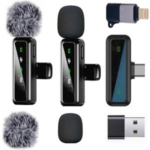 Wireless Lavalier Microphone for iPhone - iPad, Android Phone Computer, Mini Microphone for Live Streaming, Video Recording, Outdoor or Indoor Interviews, YouTube, TikTok, Vlog (Black)