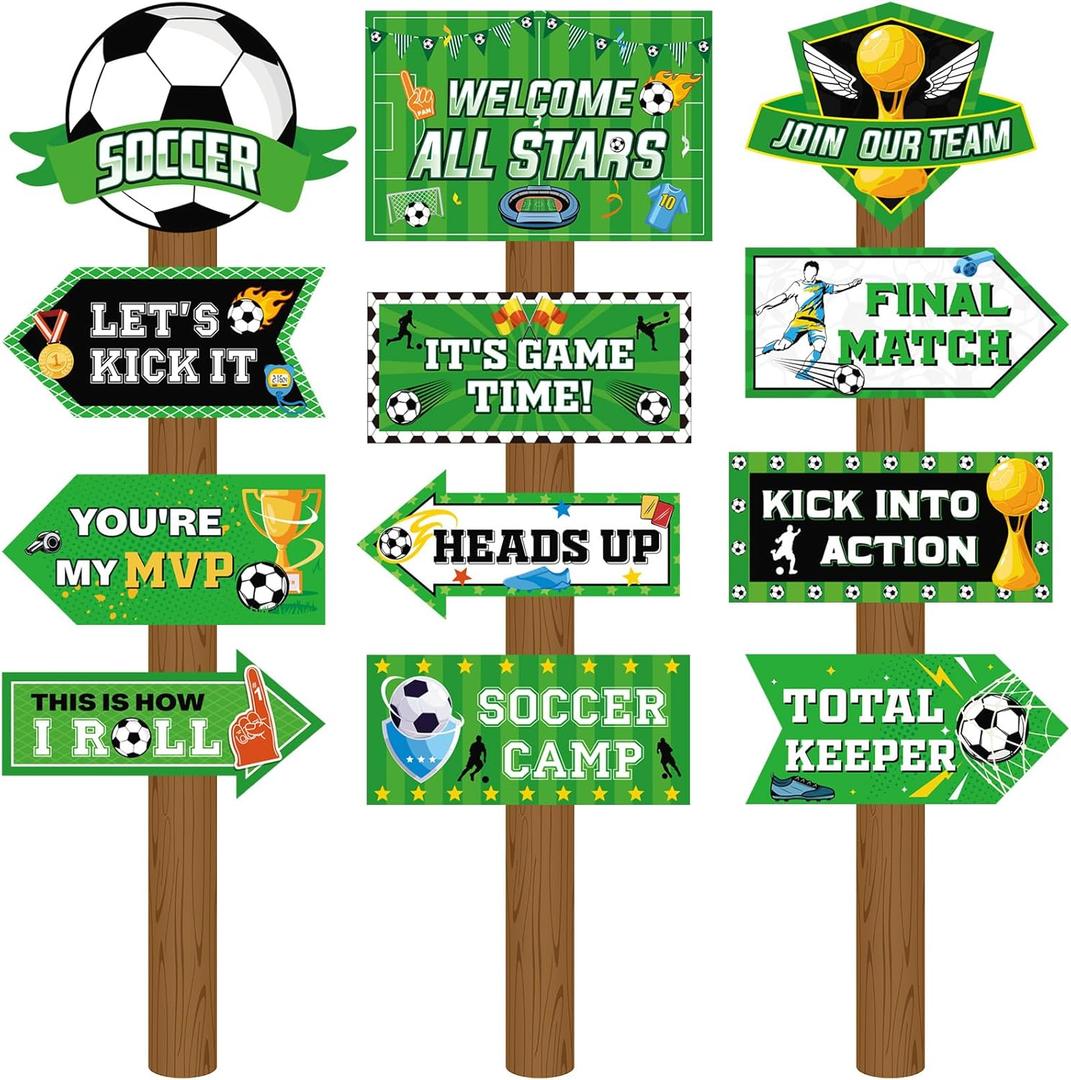 Lemosae 24 Pcs Soccer Party Decorations Soccer Sign Sport Ball Poster Paper Cutouts Decorations Welcome Yard Sign for Boys Girls Birthday Party Supplies Home Decor Photo Booth Props