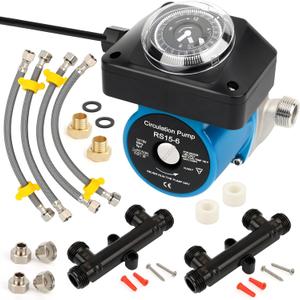Hot Water Recirculating Pump Kit for Tank Water Heaters Programmable Timer, Two Upgraded Brass Bypass Sensor Valves, 4-Line Configuration, Easy DIY Installation 0955805,595916