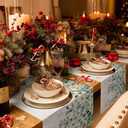 Sage Green Leaf Table Runner Spring Eucalyptus Plants White Tablerunners 13 x 48 Inch , Table Decorations Tabletop Scarf for Winter Family Gathering Holiday Farmhouse Kitchen Dining Decor for Home