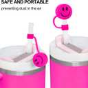 2 x Whaline 6Pcs Smiling Face Straw Covers - Hot Pink Silicone Reusable Topper, Double Sided Pattern Tip Covers 10mm 0.4 Inch for 30 & 40 OZ Tumbler with Handle