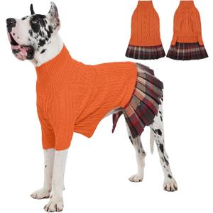 IECOii Girl Dog Sweater Dress, Great Dane Sweaters for Girl Dogs, Orange, 5XL, Extra Large Dog Sweater for Female Dogs Pet Winter Dress for Giant Breeds - Xmas Turtleneck Knitwear for Cold Weather (5XL) Chest:41.34 in/105 cm))