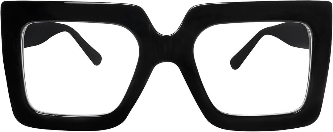 hoyuwak Oversized Square Blue Light Glasses Big Frame Computer Eyewear Thick Fashion Clear Glasses for Women Fashion (Black)