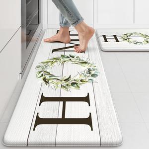 KIMODE Farmhouse Kitchen Mat 2PCS Anti Fatigue Kitchen Rugs Non-Skid Waterproof Kitchen Floor Mat Cushioned Comfort Standing Mat for Office,Laundry,Sink,Home (17.3" x 47"+ 17.3" x 29"--0.47 inches)
