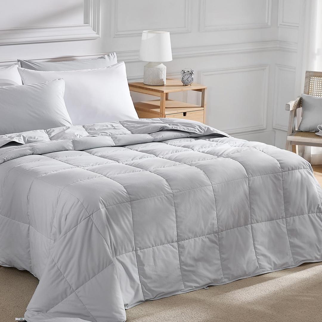Pacific Coast Lightweight Goose Feather Down Fiber Comforters King Size, Summer Duvet Insert, Ultra Soft, Breathable, Hotel Luxury Bedding Comforter with 8 Tabs, Light Grey, 106 x 90 inches