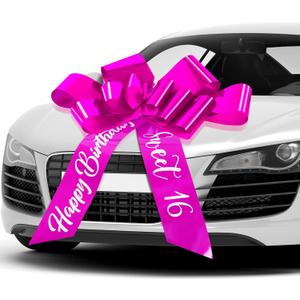 Happy Birthday Car Bow Sweet 16 Big Car Pull Bow 30 Inch Giant Car Gift Wrapping Bow for Birthday Party Car Decorations(Rose Red)