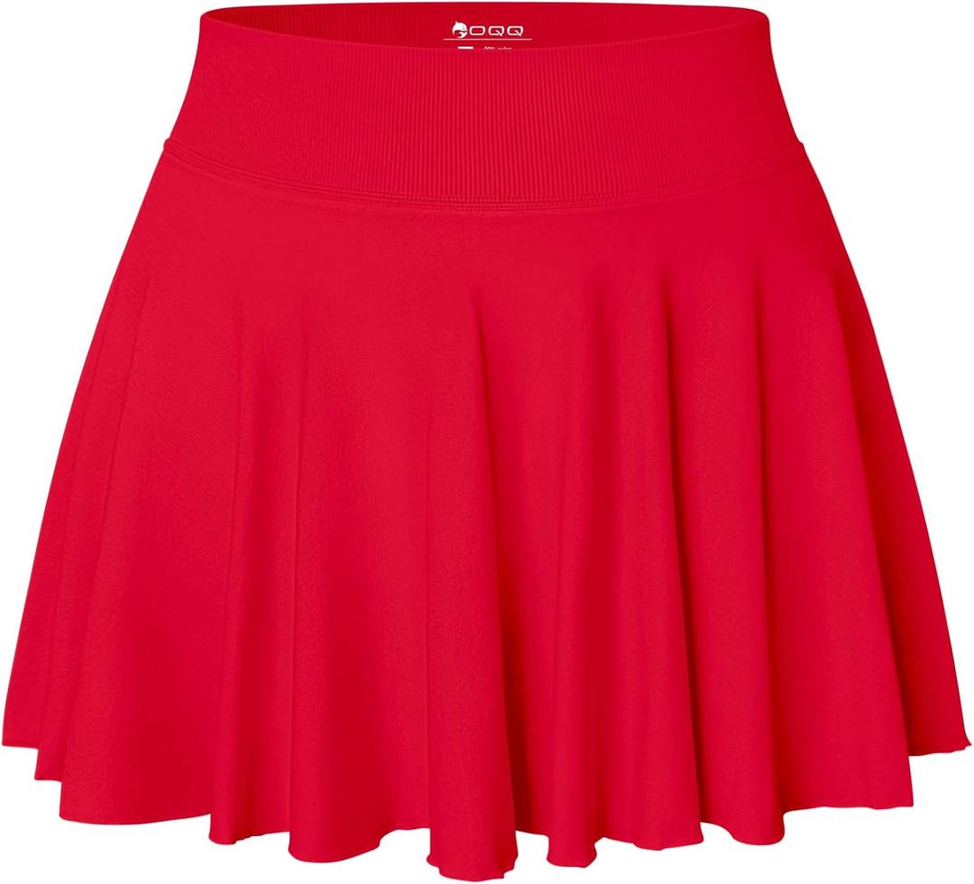 OQQ Women Mini Skirts 2 in 1 Flowy Basic Versatile Stretchy Flared Casual A-line Skirt with Pockets