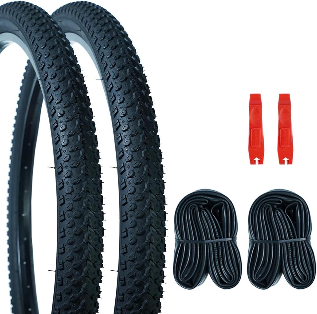 2Pack Mountain Bike Tire Replacement Kit, 20/24/26/29 Bike Tires + 2 Bike Tubes (with Puncture Sealant) + 2 Tire Levers, Folding Bike Tires with Tread Puncture Protection for On or Off-Road Use