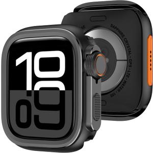 Amizee 2 in 1 Metal Case Compatible with Apple Watch Series 10 46mm with Back Cover, Rugged Shockproof Protective Bumper Cover for iWatch 46mm, Black