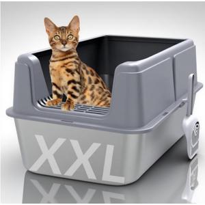 Stainless Steel Litter Box with Lid,14 XXL Litter Metal Litter Box with High Sided, Anti-Urine Leakage, Easy Cleaning & Odor-Less, Include Scoop
