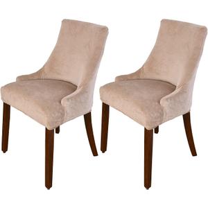 MIFXIN Velvet Wingback Chair Cover Slipcover Stretch Washable Arm Chair Protector Seat Cover for Dining Room Banquet Home Party Decor (Set of 2,Khaki)