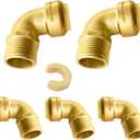 (Pack of 5) Niikappu 3/4 Inch x 3/4 Inch MNPT male Threaded Elbow Fitting, Push to Connect Brass Plumbing Fitting, PEX, CPVC, PE-RT Pipes with Disconnect Clip