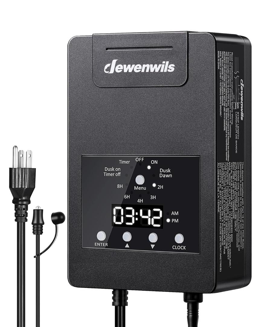 DEWENWILS 120W Low Voltage Transformer with Photocell Sensor & Timer, 120V AC to 12V DC, Weatherproof Landscape Lighting Transformer for Spotlights, Garden Lights, Step light, Billboard
