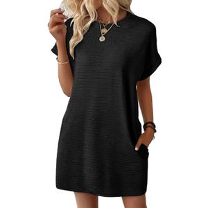 EVALESS Womens Summer Dresses 2026 Fashion Short Sleeve Cute Spring Mini Dress Crewneck Casual Beach Vacation Dresses (Medium, Black)