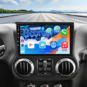 [8 Core 4+64G] NHOPEEW Car Radio for Jeep Wrangler 2015 2016 2017, 10 Inch IPS Touchscreen Android Car Stereo with Wireless Carplay and Android Auto, GPS Navi, DSP, WiFi, SWC + AHD Backup Camera