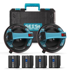 SEESII Electric Suction Cups for Glass, 600 LBS Max Load, 8" Heavy Duty Tile Suction Cups Lifter with 4X 2400mAh Batteries, Auto Start Pump, Display, for Lifting Large Glass, Tile, Granite, Metal