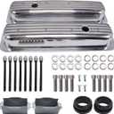 Finned Polished Aluminum Short Valve Covers Center Bolt Short Valve Covers Compatible with SBC 350 5.7 5.0 V8 1987-97