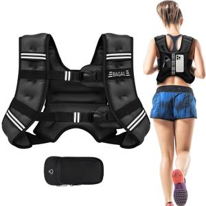 BAGAIL Weighted Vest, 5lbs/8lbs/10lbs/12lbs/15lbs/20lbs/25lbs/30lbs Weight Vest with Detachable Phone Pouch, Rucking Vest for Women, Men, Walking, Weight Loss, Training, Running (Black)