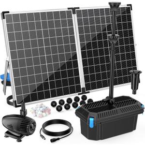 Antfraer 55W Solar Pond Filter, Solar Fountain Pump with Pond Filter Kit Adjustable Flow, Pond Filter Box with Filter Medias for Outdoor Ponds Fish Tank Pool Waterfall Koi Pond Water Features
