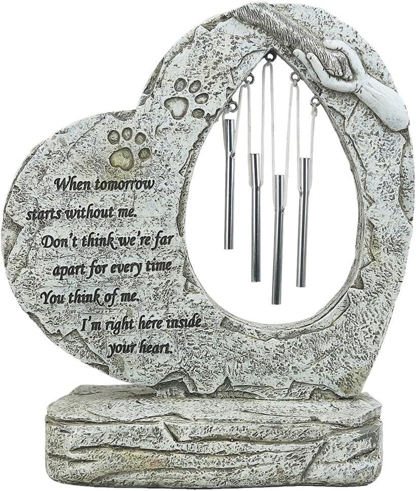Pet Dog Memorial Stones Garden Stones with Wind Chimes, Sympathy Loss of Pet Dog Memorial Gifts Remembrance Gifts Outdoors Heart Shaped Grave Markes Headstones