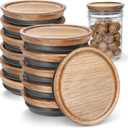 Wooden Storage Lids for Ball/Mason/Kerr Jars, Food Grade Material, Reusable canning lids with Silicone Seal, 100% Fit & Airtight for Jars (12PCS-Wide)