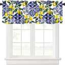 Blue Tiles Lemon Valance Curtain, Summer Fruit Chic Valance Window Treatments Short Curtains for Kitchen Farmhouse Living Room Bathroom 54x18inch