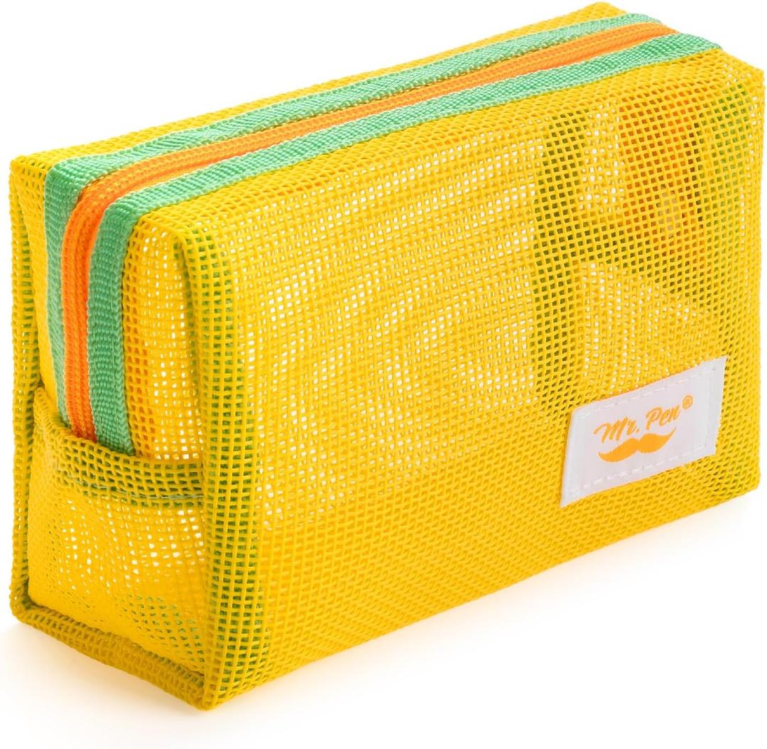 Mr. Pen- Mesh Pencil Case, Yellow, Mesh Zipper Pouch Bags with Zipper Pouches for Organization, Cosmetic Bag, Purse Pouch