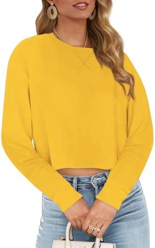 JINKESI Womens Long Sleeve Crewneck Cropped Sweatshirt Soft Loose Pullover Tops Fall Outfits, Medium
