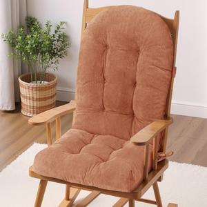 Rocking Chair Cushion - Corduroy Fabric, High-Density Sponge, Durable Comfort Non-Slip Bottom Tufted Seat Pads with Ties, Corduroy︱Brown, 44x19x4 inch