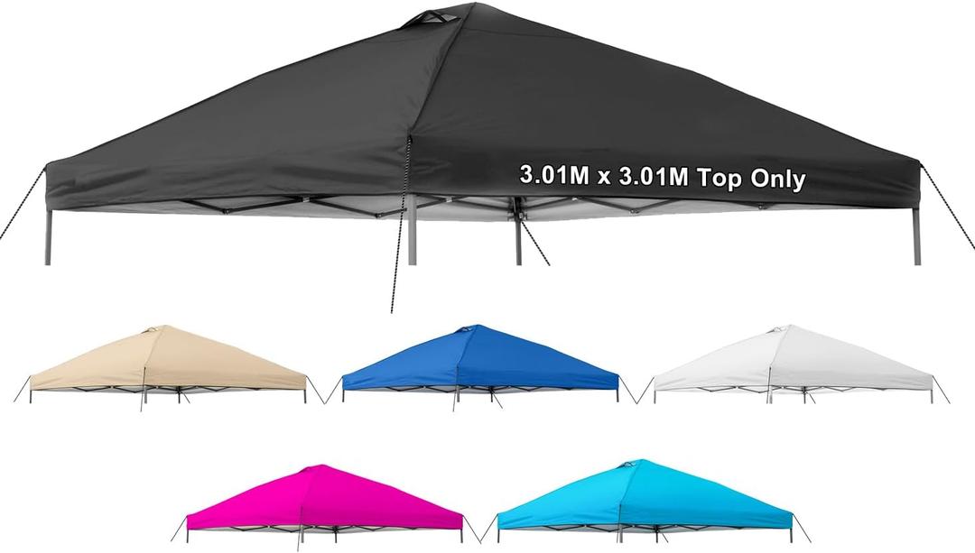 10x10 Canopy Replacement Top Cover,Pop Up Canopy Tent Top with Air Vent Ropes, Waterproof Sunshade Silver Coated Oxford Cloth for Outdoor Garden Patio Picnic Camping(Top Only,301 * 301cm)
