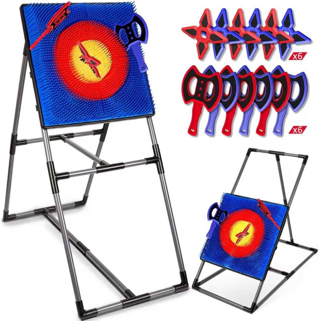 Axe Throwing Game for Backyard, Axe Throwing Target Set Games with 6 Throwing Axes & 6 Dart Bristle Target, Outdoor Indoor Yard Game for Youth Kids Activity Carnival Games for Age 6-13