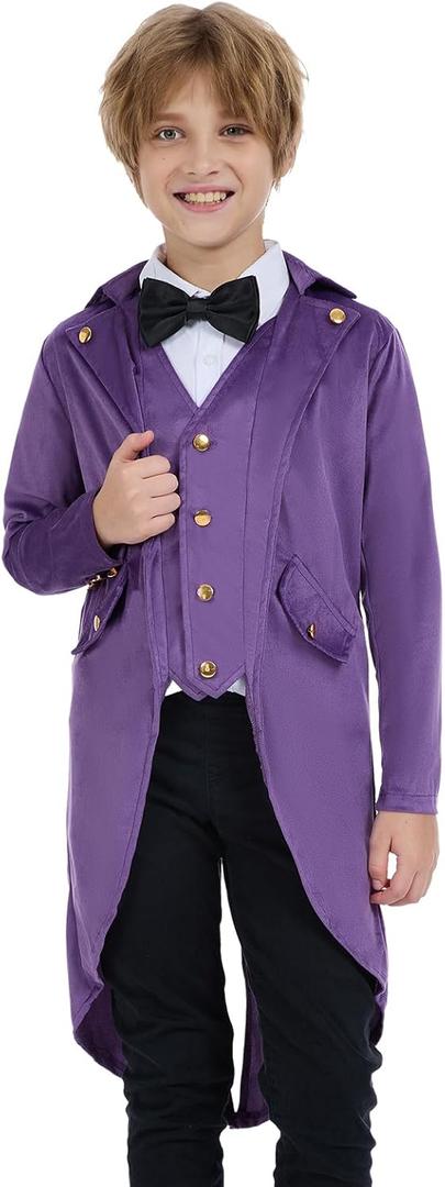 Steampunk Coat Tailcoat,Medieval Clothing Costume,Halloween Renaissance Vampire Costumes (120 (5-6 Years), Purple)