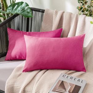 MIULEE Pack of 2 Decorative Outdoor Solid Waterproof Throw Pillow Covers Faux Linen Garden Farmhouse Cushion Cases for Patio Tent Balcony Couch Sofa 20x12 Inch Hot Pink