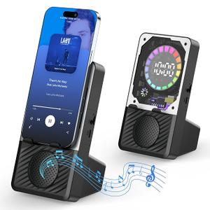 Wireless Induction Speaker, 5 in 1 Bluetooth Speaker with Cell Phone Stand, Phone Holder with Rechargeable Colorful Light and Alarm Clock for iPhone/Android/iPad, Gifts for Men Women（Black）