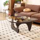 Coffee Table for Living Room Mid Century Modern Center Small Table with Glass Top and Wood, 32 Inch, Black Transparent, Enhanced 32 Inch