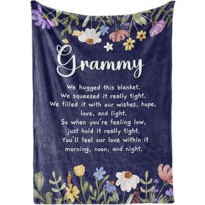 InnoBeta Grammy Gifts, Grandma Gifts for Grammy, Flannel Throw Blankets on Mother's Day, Christmas, Birthday, 50" x 65", Blue Flowers