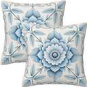 Boho Chic Blue White Floral Throw Pillow Covers Set of 2 Ultra-Soft All-Season Pillow Shams with Hidden Zipper,Durable for Sofa Bed Car Decor & Gift Luxury 18x18IN