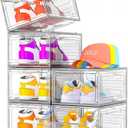 Sturdy Clear Shoe Organizer with Magnetic Door, Stackable Shoe Storage Box