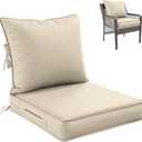 Premium Outdoor Seat Cushion Chair Cushions for Patio Furniture 22 L X 24 W X 4 H Waterproof & Fade Resistant Deep Seat and Backrest Cushion Set with Removable Covers for Chair, Sofa (Cream)