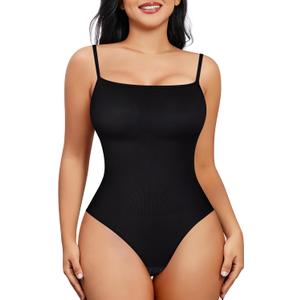 Nebility Shapewear Waist Trainer Bodysuits Women Clothing Tummy Control Seamless Full Body Shaper Square Neck Jumpsuits Top (Medium, Black Thong Bodysuit)