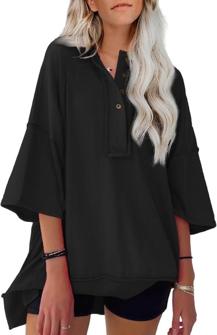 SHEWIN Women's Fashion Oversized T Shirts Casual Short Sleeve Reverse Seam Summer Tops Tees (Medium)