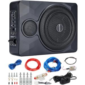 10" 800W Underseat Subwoofer Car/Truck with Double Speakers(Bass and Tweeter), Audio Sub Built in Amplifier,Remote Control and Enclosure(8" Speaker Size, 10" Sub Size)