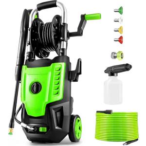 4800 PSI Electric Pressure Washer- 4.0 GPM High Power Washer with 33FT Hose Reel, 4 Spray Tips and Soap Bottle for Car Washing, Fence Cleaning, Patio MaintenanceUpgraded(Green)
