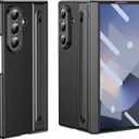for Samsung Galaxy Z Fold 7 Case with Built-in Compact Writing Pen,Leather Texture,Hinge Protection Wireless Charging,Slim S Pen Phone Case Black 23-Z Fold7-01