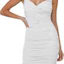 Women's Summer Spaghetti Strap Ruched Mini Bodycon Dress 2024 Short Sexy V Neck Wedding Guest Club Cocktail Dress Medium