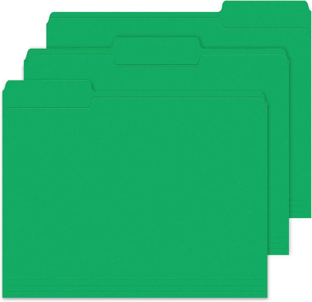 File Folders,IntoJoy 120 Pack Colored File Folder Letter Size, 1/3 Cut Tab Filing Folders for Office School Business File Document Organization,Green