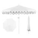 JONATHAN Y UMB1002D Tracy 9 ft. Classic MidCentury Scalloped Fringe Market Patio Umbrella with Auto-Tilt, Crank, Wind Vent and UV Protection in White/Black